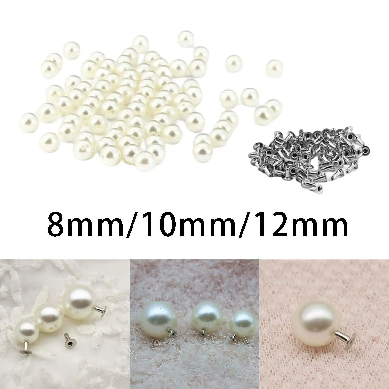 100 Pieces Pearl Rivet Studs Beads for Crafts Jeans Bags Shoes Clothes Decoration
