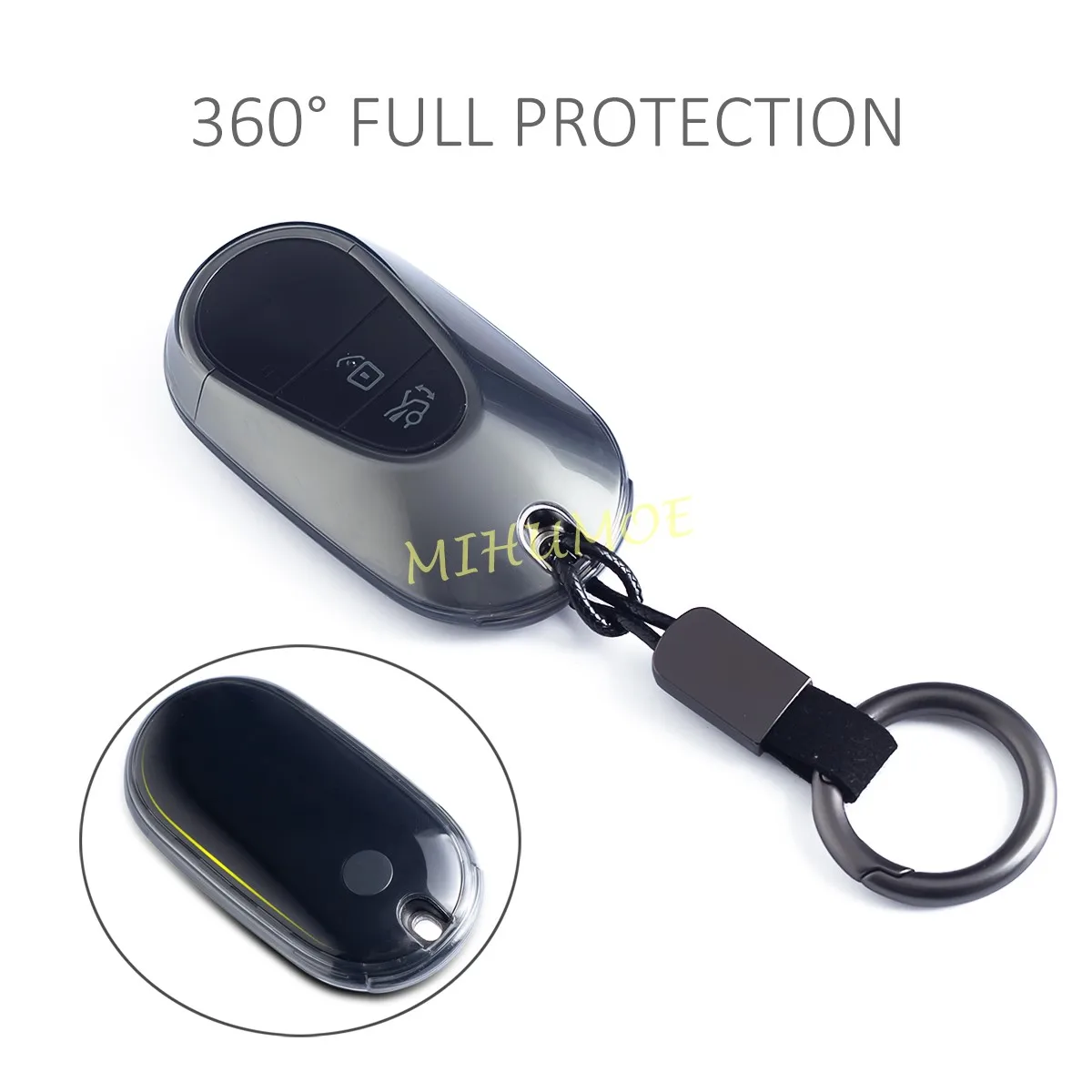 Black Transparent Car Key Fob Case Cover with Keychain Ring
