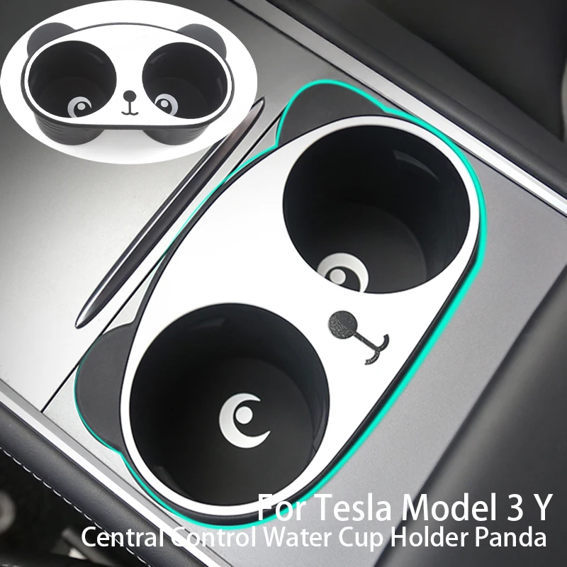 

For Tesla Model 3 Y Central Control Water Cup Holder Panda Cartoon Car Limiter Drinks Bracket Car Interior Accessories 2021-2023