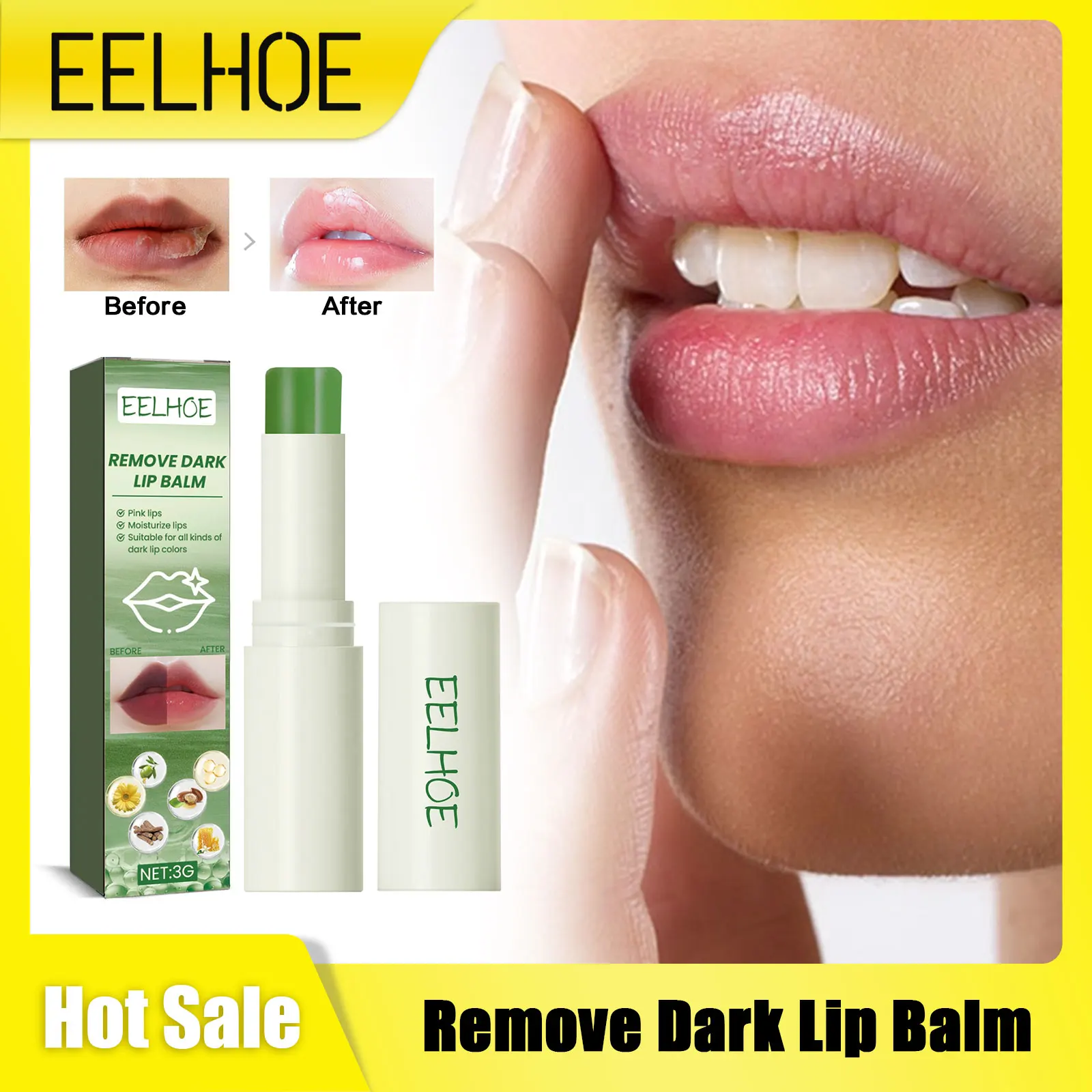 

EELHOE Lip Balm Aloe Vera Non Color Long Lasting Waterproof Deep Moisturizing Natural Pink Lip Balm for Dark Lips Care Makeup 3g