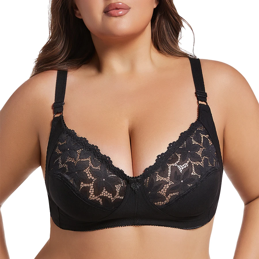여성용 레이스 섹시 브래지어, 와이어 프리 브래지어, 코튼 얇은 브래지어, 편안한 속옷, 빅 사이즈 48CD 46CD 컵