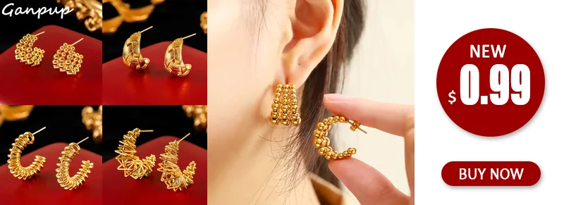 GANPUP Creolen aus 316L-Edelstahl für Damen, klobige Metallstruktur, verhindert Allergien, wasserdicht, Temperament, Schmuck, Geschenk – Detail 1
