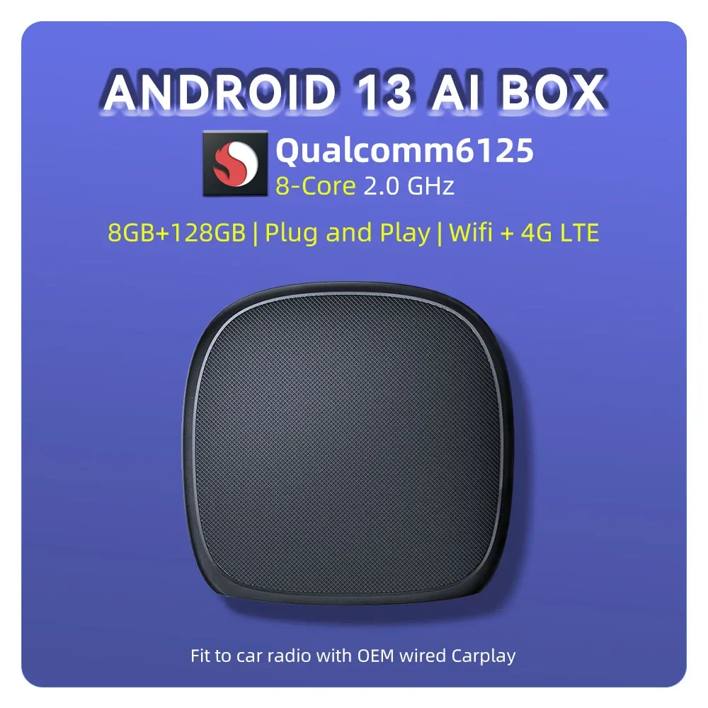 

Android 13 Carplay AI Box потоковая коробка 8 Гб 128 ГБ Built-in GPS Wifi беспроводной Carplay Android авто мультимедиа Netflix Youtube Box