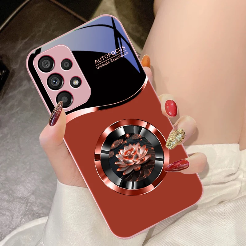 Circular Lotus Flower Tempered Glass Phone Case