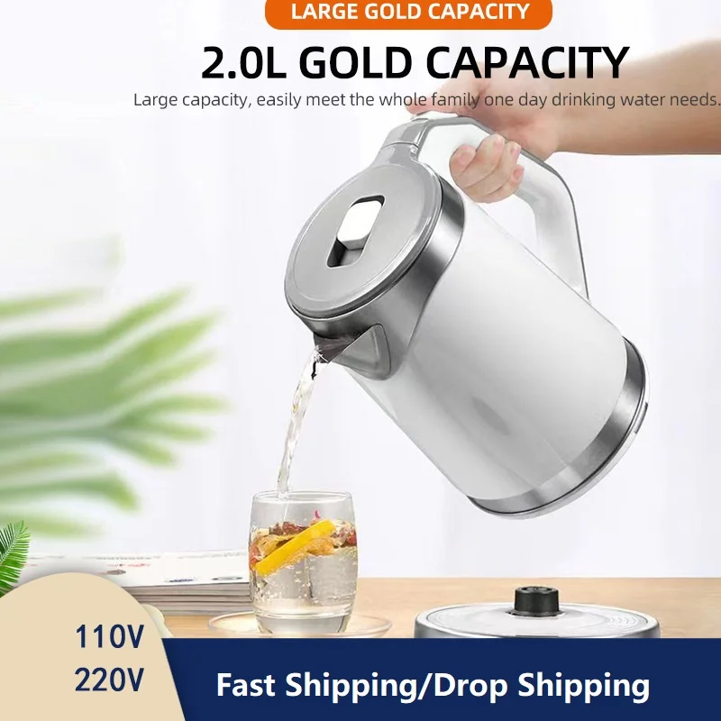 1pc Electric Kettle 2L Large Capacity Automatic Power Outage Anti-scalding  Curling Boiling Kettle Household Stainless Steel Electric Hot Kettle