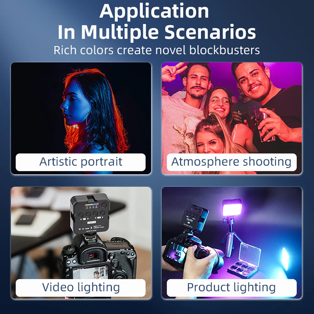 Flymile 필 라이트, DJI 포켓 3, 액션 3, 4 카메라 폰용, RGB, 바이 컬러 LED 비디오 라이트, 고프로 13 카메라용, 1200maH 사진
