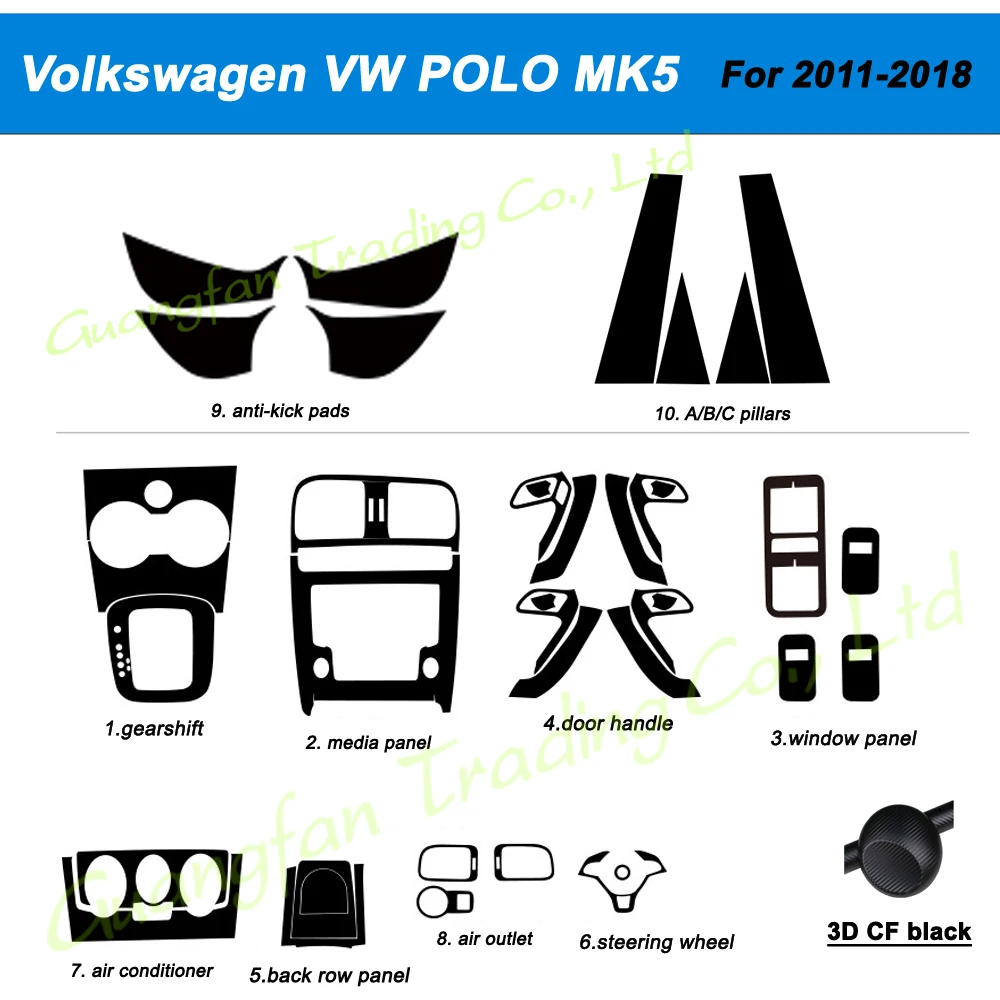 

For Volkswagen VW POLO MK5 2011-2018 Interior Central Control Panel Door Handle Carbon Fiber Stickers Decals