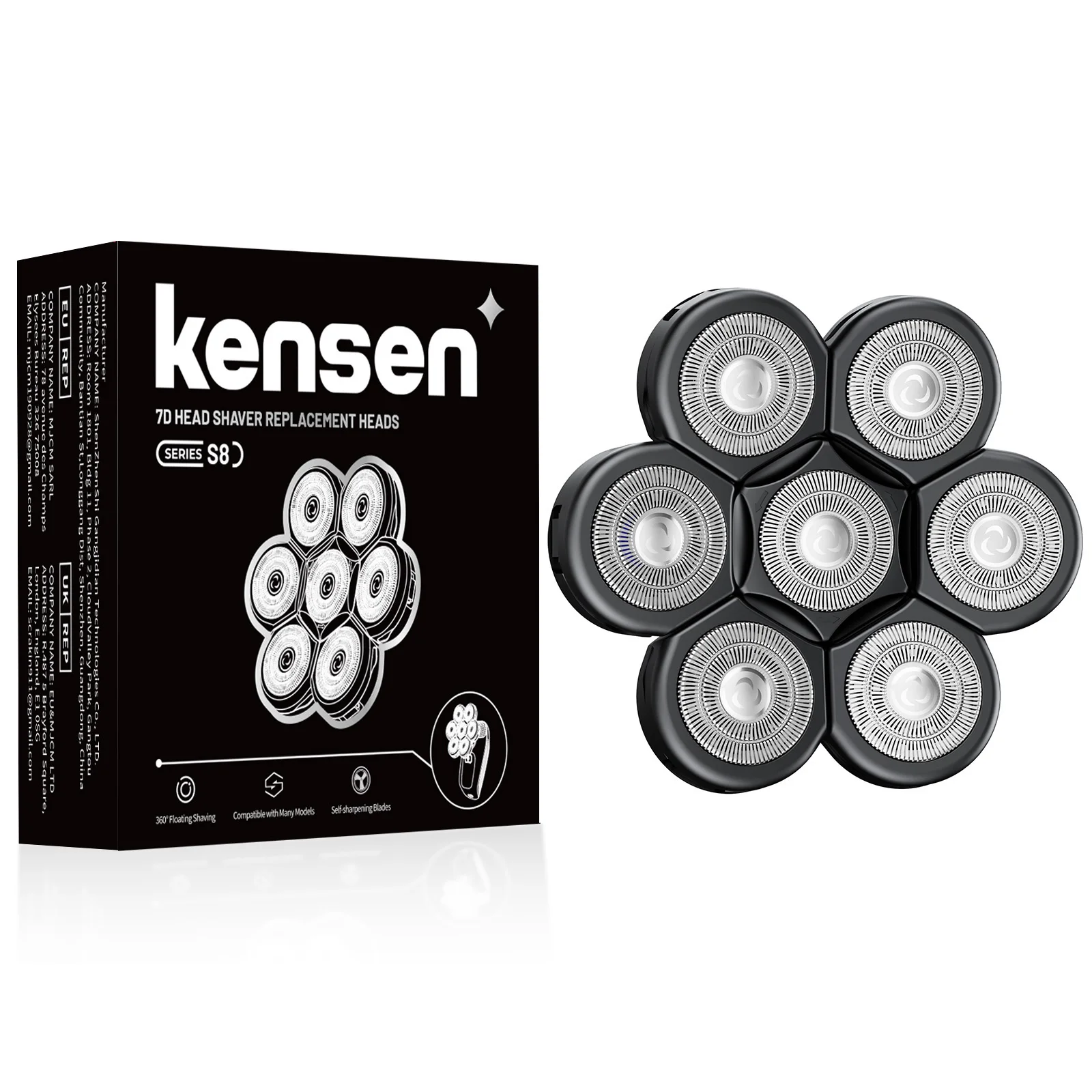 Kensen 7D Electric Razor Head Replacement - Washable Floating Shaver & Beard Trimmer Kit