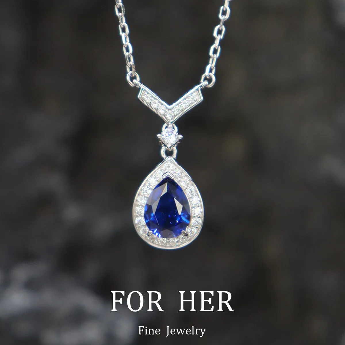 

ForHer 18K Gold Plated 925 Sterling Silver Pear Cut 6*8MM Lab Sapphire Gemstone Pendant Necklace for Women Fine Jewelry Gifts