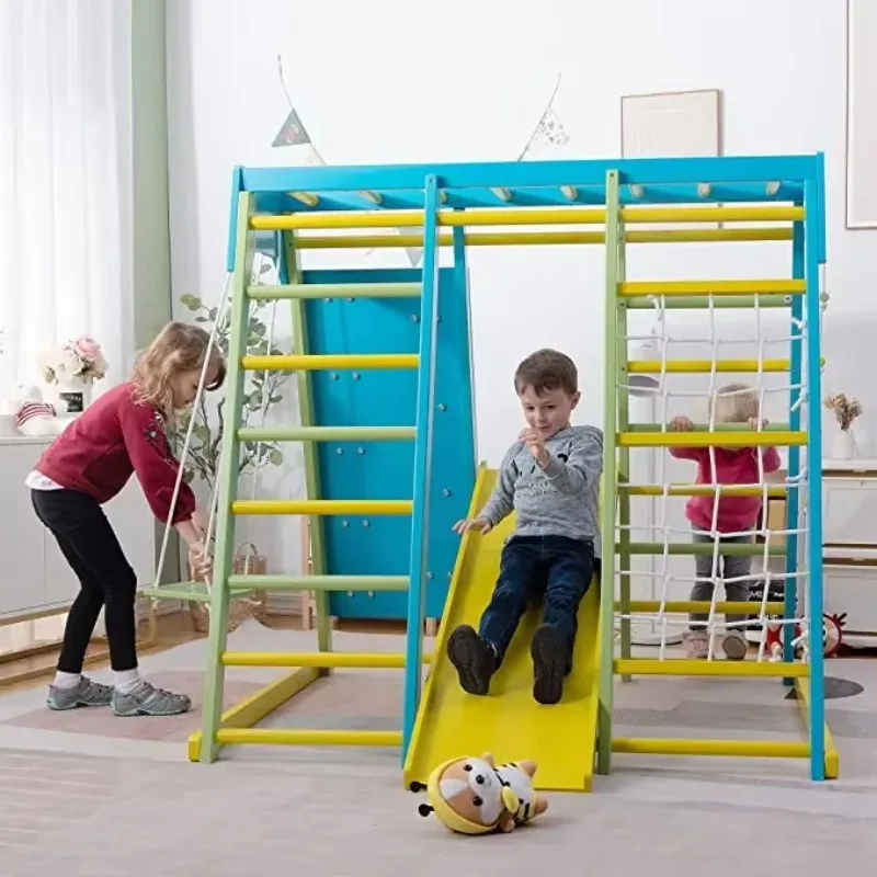 Heavy-Duty Kids Climbing Frame Durable Wood Design Colors for Indoor Motor Skill Training