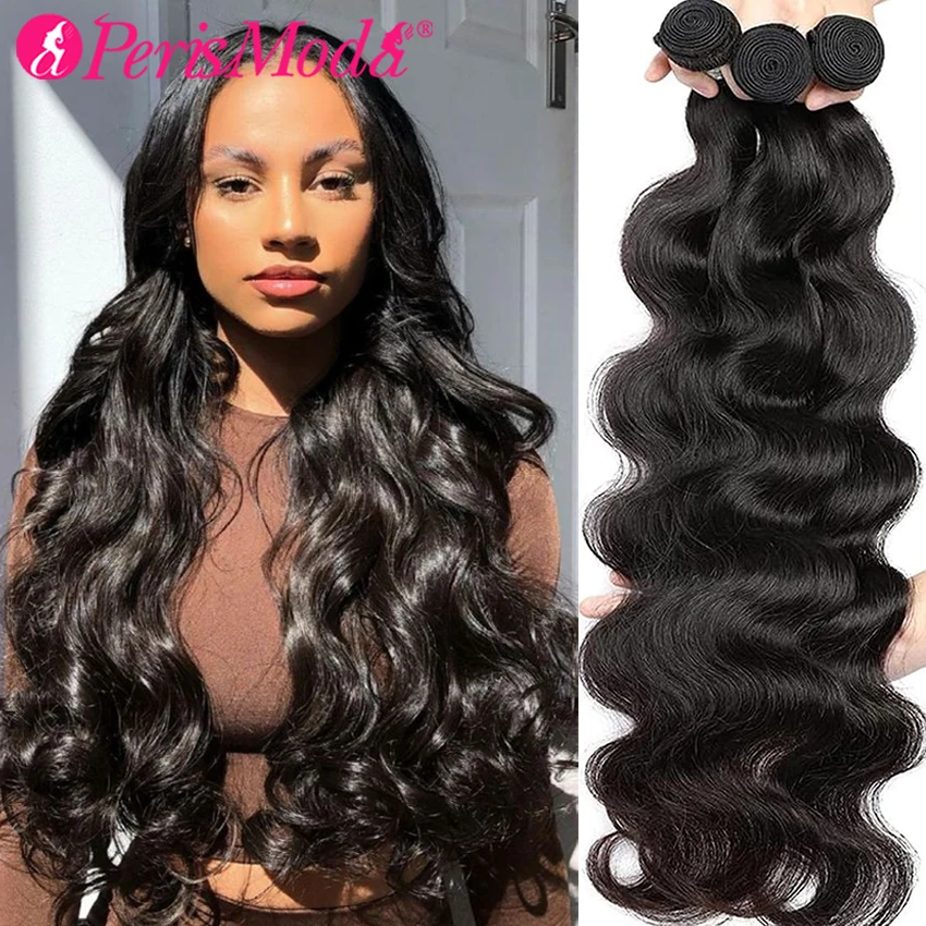 

PerisModa Body Wave Bundles Human Hair Peruvian Weaving Natural Black Hair 3/4 Bundles Deal 30 Inch Virgin Human Hair Extensions