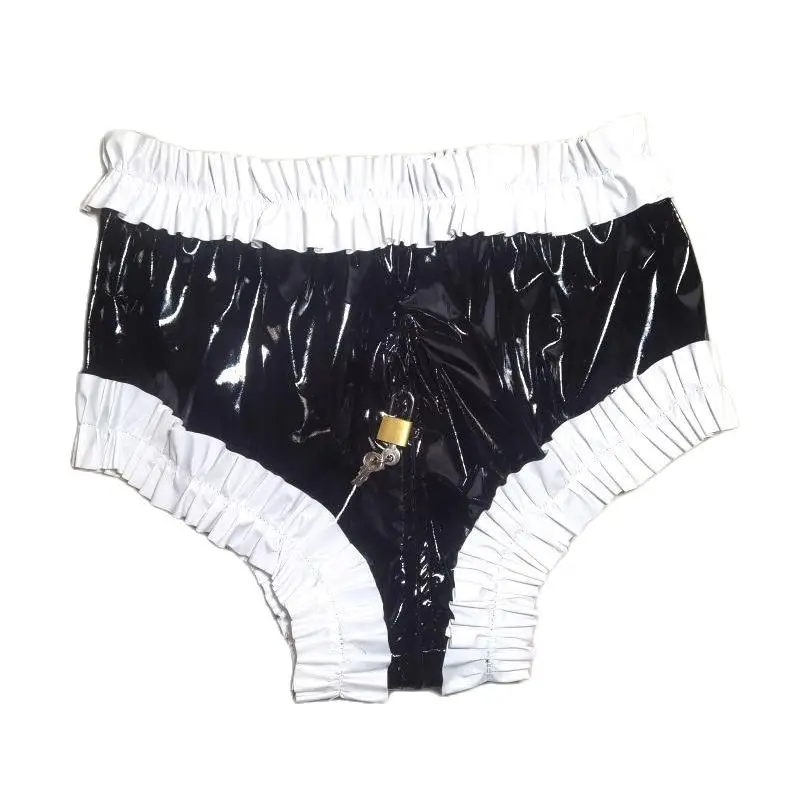 

Adult Giant Baby Sexy Girl Black Thin PVC Feminine Lining White Trimmed Maid Role Playing Gothic Multi Color