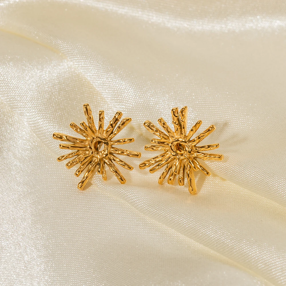 Bohemian Sunburst Stud Earrings - Large Metal Rising Sun Design, Gold Tone, Exaggerated Statement Earrings For Women
