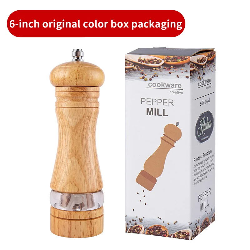 Moulin à poivre manuel 1 pièce ; Bouteille de broyeur d'assaisonnement en poudre de poivre fraîchement moulu avec noyau en céramique et bois acrylique et caoutchouc