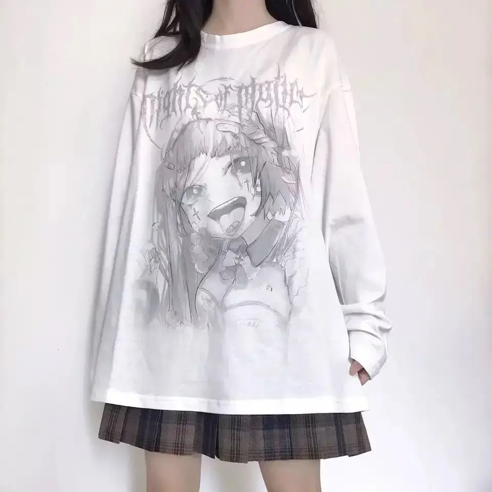 Womwn T-shirt Long Sleeve Female Soft Girl Japanese Cute Anime Girl Print Autumn New Loose T-shirt Student Top Streetwear