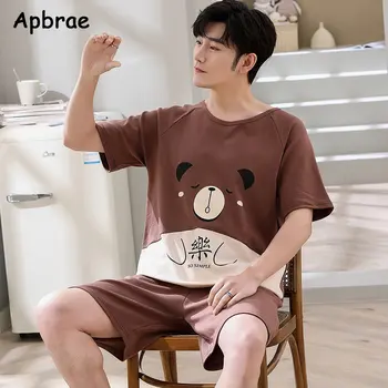 남성용 캐주얼 잠옷, 플러스 사이즈, 4XL, 짧은 상의, 짧은 바지, 코튼 잠옷, 남성용 패션 만화 홈웨어