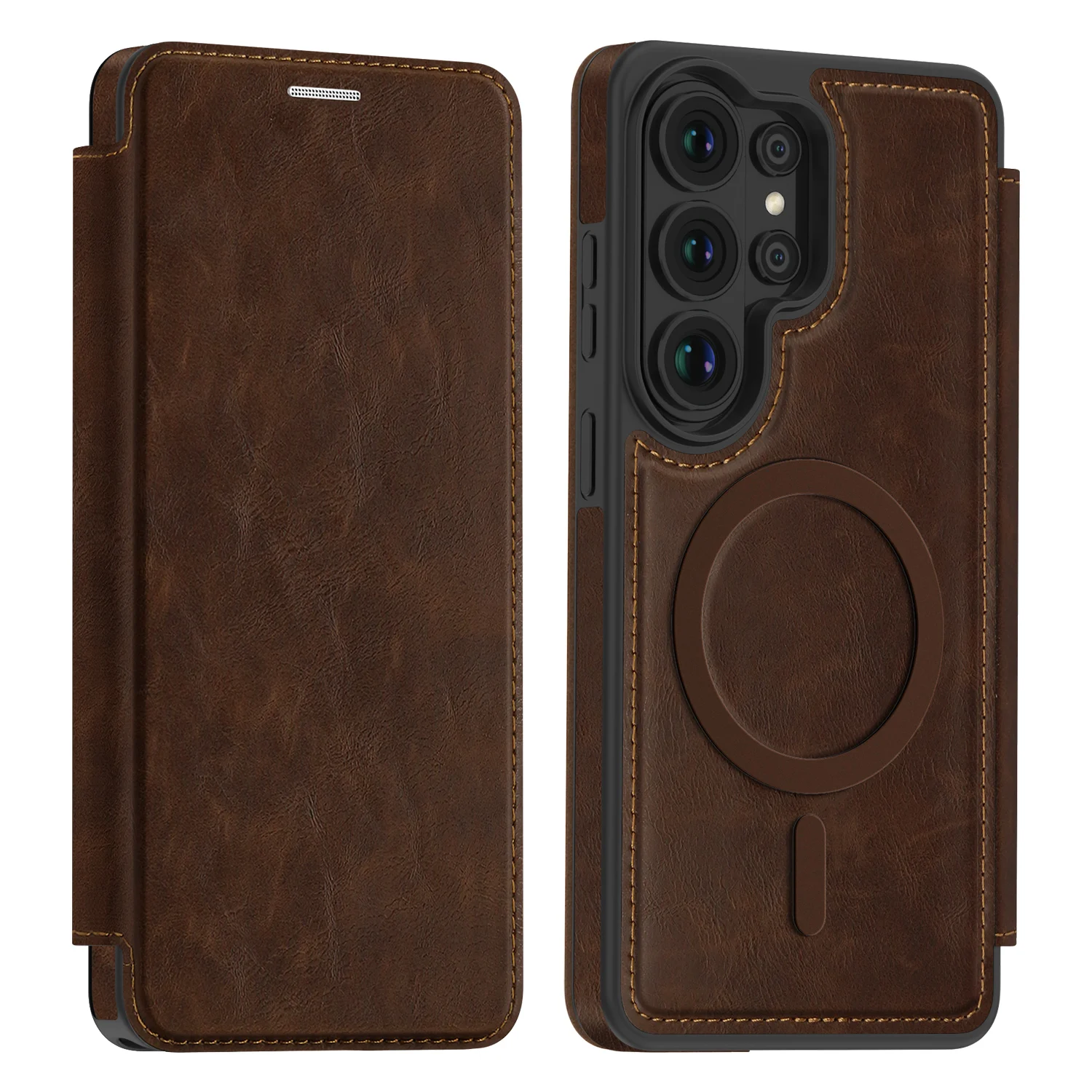Luxury Leather MagSafe Flip Wallet Case with RFID Blocking and Magnetic Card Holder Slot