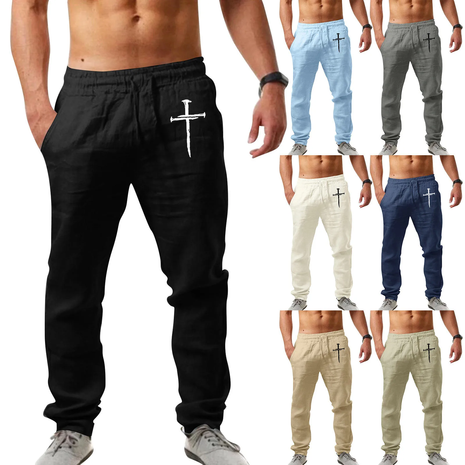 Description Picture 2 of itemMen Casual Pants  Fashion Printed Pocket Lace Up Large Size Man Y2k Clothing Gym Work Trousers Pantalones Straight Streetwear