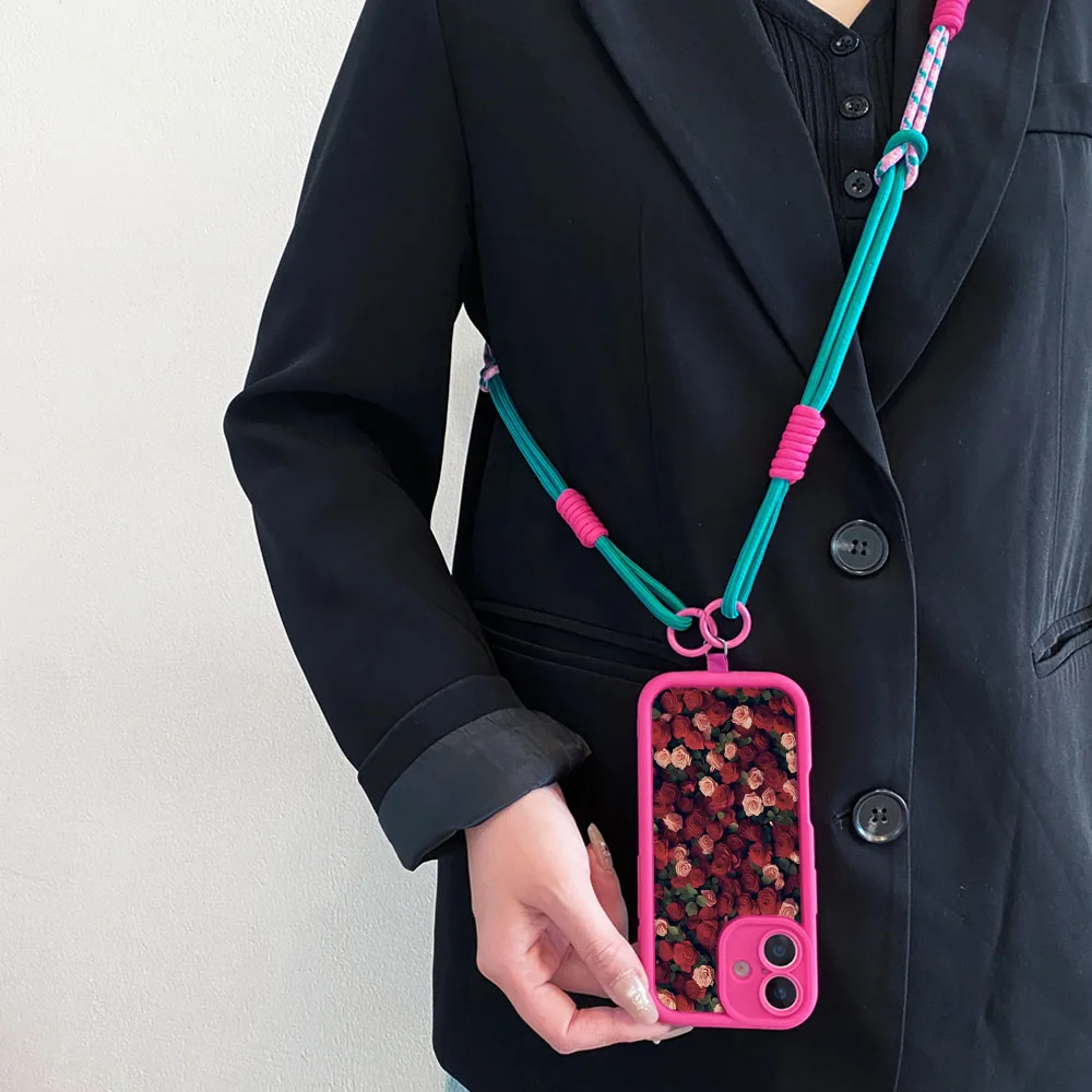 Rose Flower Crossbody Lanyard Phone Case with Strap - Soft TPU Cover