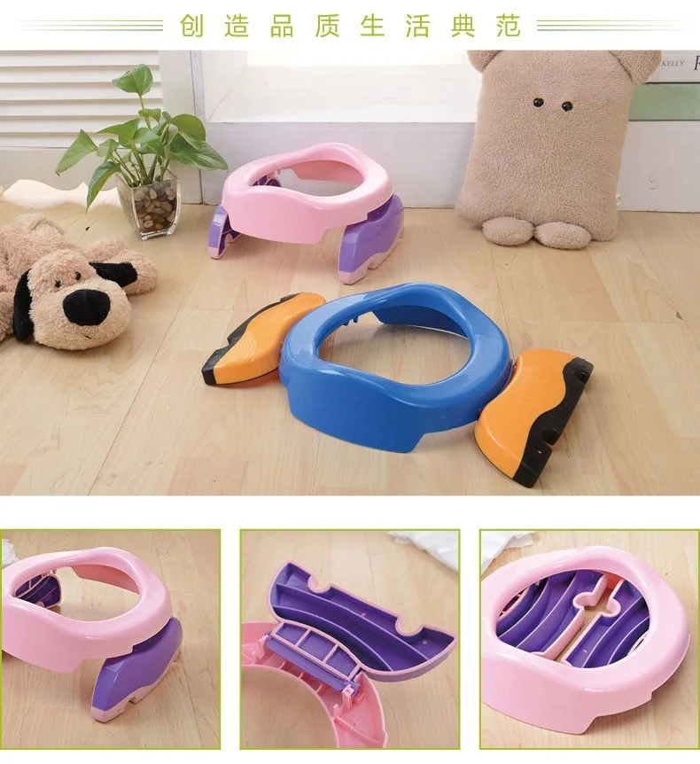 2023 New Portable Baby Infant Chamber Pots Foldaway Toilet Training Seat Travel Potty Rings with urine bag For Kids Blue Pink