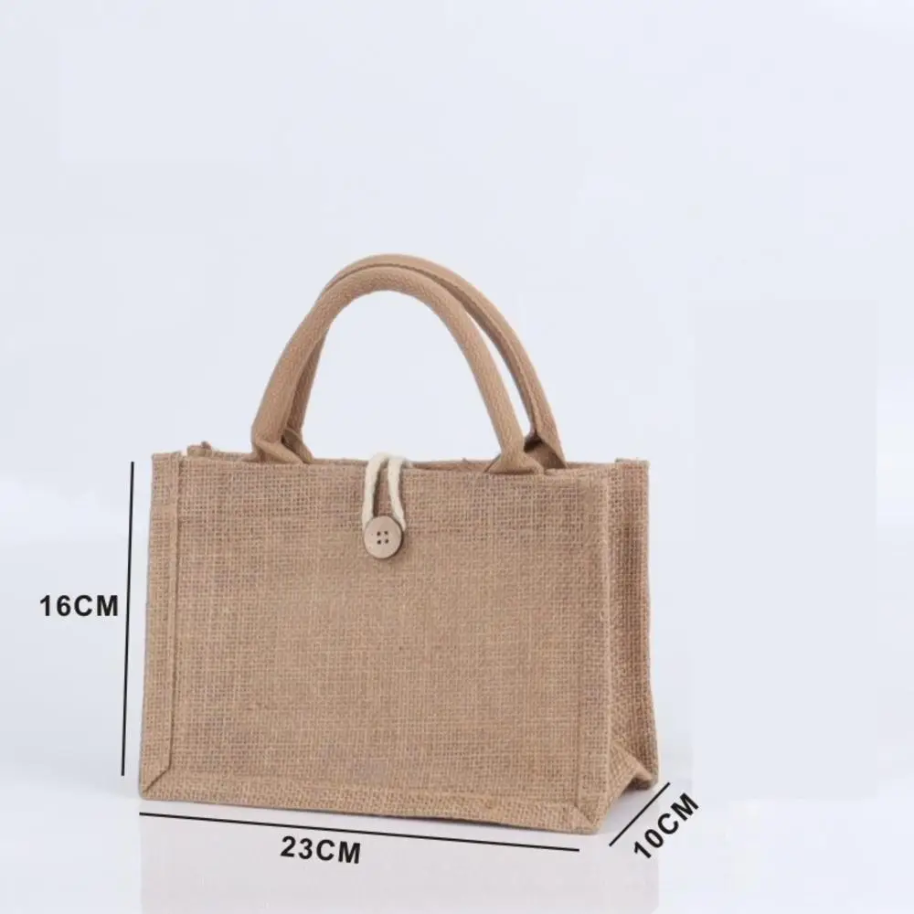 Fashion Burlap Tote Bag Women Jute Beach Shopping Handbag Vintage Portable Reusable Gift Bags withe Handle Multiple Sizes