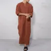 Middle Eastern Mens Thobe Dubai Style Loose Stand Collar Long Sleeve Robe Traditional Islamic Wear