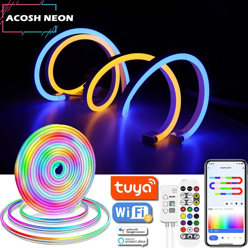 Rgbic Neon Strip Light 10M/32.8Ft Impermeabile Flessibile Neon Light Strip Tuya Led Lamp Decorazioni Per La Casa Sala Da Gioco Luce Ambientale