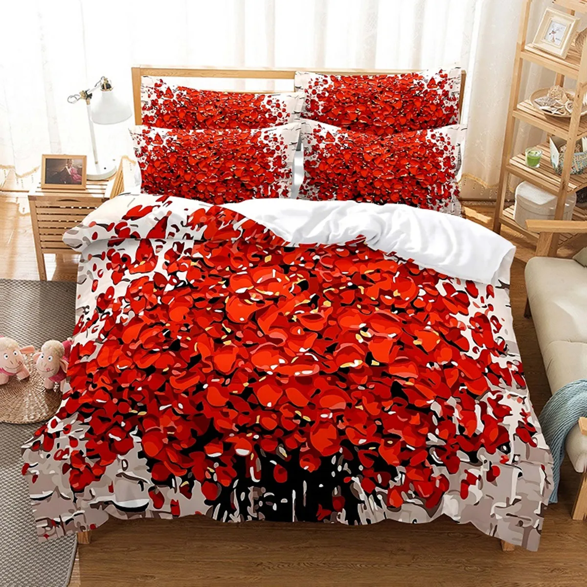

3D Red Rose Bedding Duvet Cover Romantic Sentiment Living Color Room Decoration Valentine's Day Gift for Women