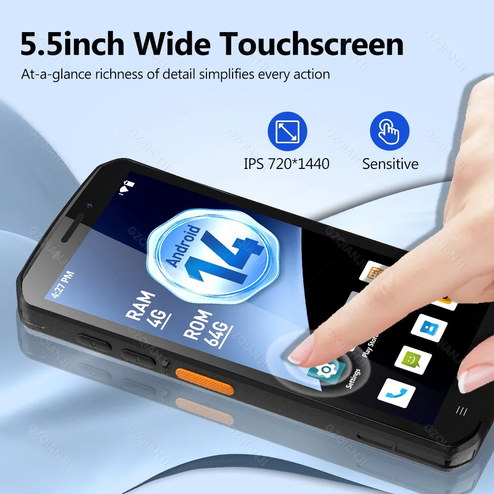 4G64G 구글 PDA 8코어 5.5인치 터치스크린 안드로이드14 핸드헬드 터미널 바코드 스캐너 2D 데이터 수집기 WIFI 4G NFC 포함