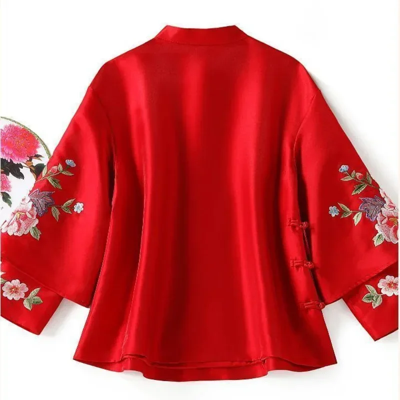 Blouse Eleganti Loose Female Shirt women chinese shirt Autumn Ethnic Style Tang Suit Coat Vintage Harajuku Embroidery Chinese Tops Women
