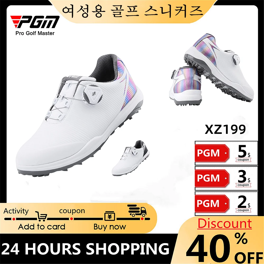 

PGM Golf Ladies Sneakers New Waterproof Shoes Anti-Slip Studs Turnbuckle Soft Microfiber Leather Leisure Sneakers 여성용 골프 스니커즈