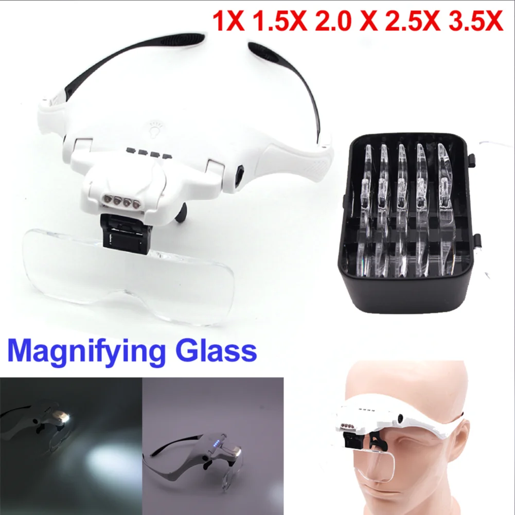 Headband Magnifier with 2 LED Light Wearable Magnifier Adjustable Headband  Lluminated Magnifier for Reading Jewelry Watch Repair - AliExpress