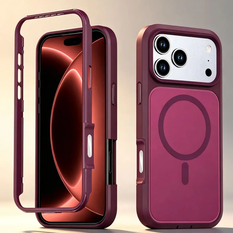 Dual Layer Armor Shockproof Magnetic Case with Dustproof Plug and Belt Clip