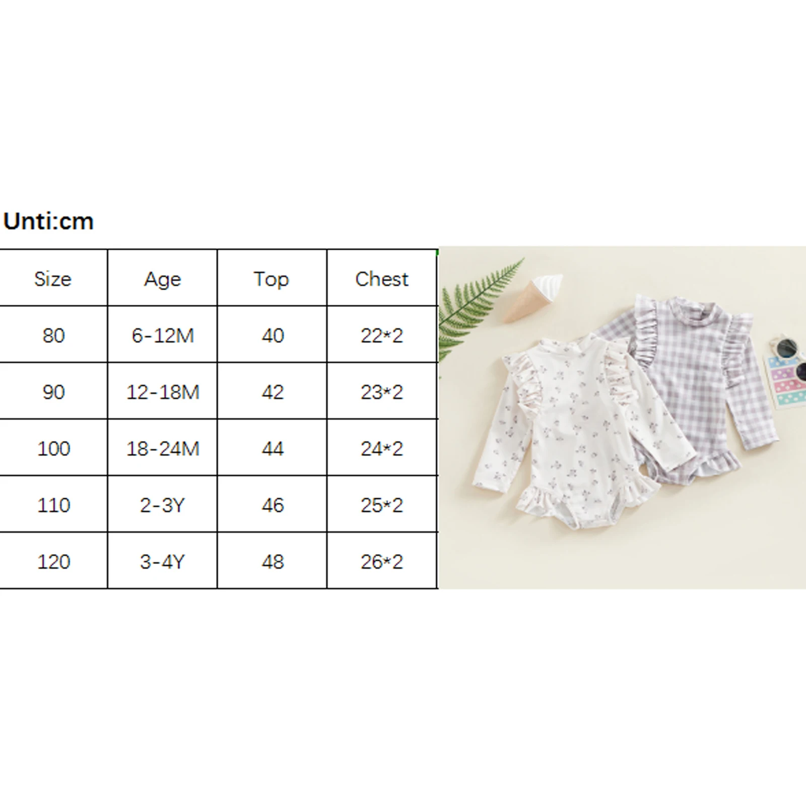 Kids Baby Girls Swimwear Floral/Plaid Ruffle Long Sleeve Crew Neck Swimsuit Bathing Suit Children Girl Beachwear for 0-4 Years - 6