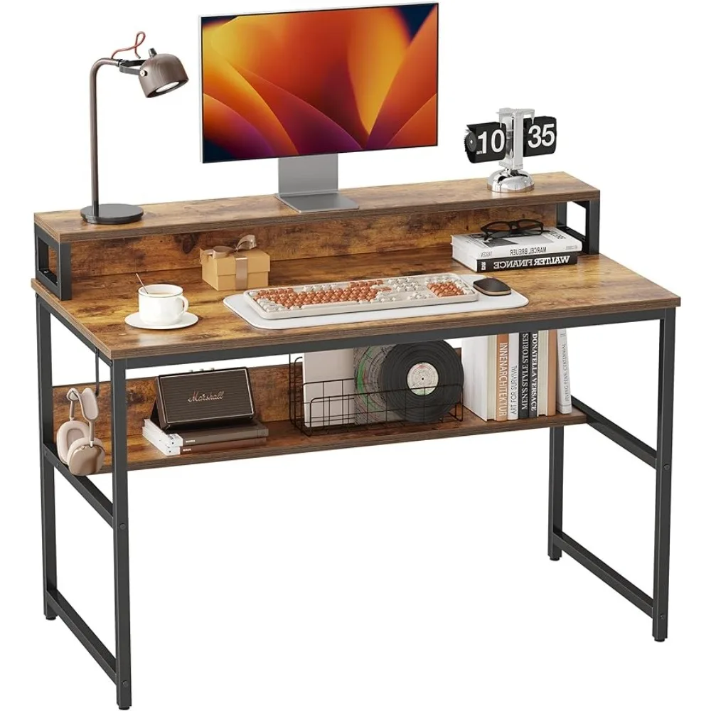 

Computer Home Office Desk 47" Small Desk Table With Storage Shelf and Bookshelf Rustic Freight Free Reading Gaming Desks Gamer
