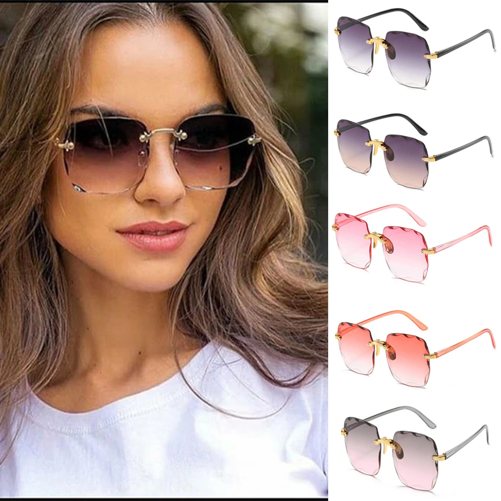 Rectangle Sunglasses Women Men Small Square Frameless Glasses Eyewear