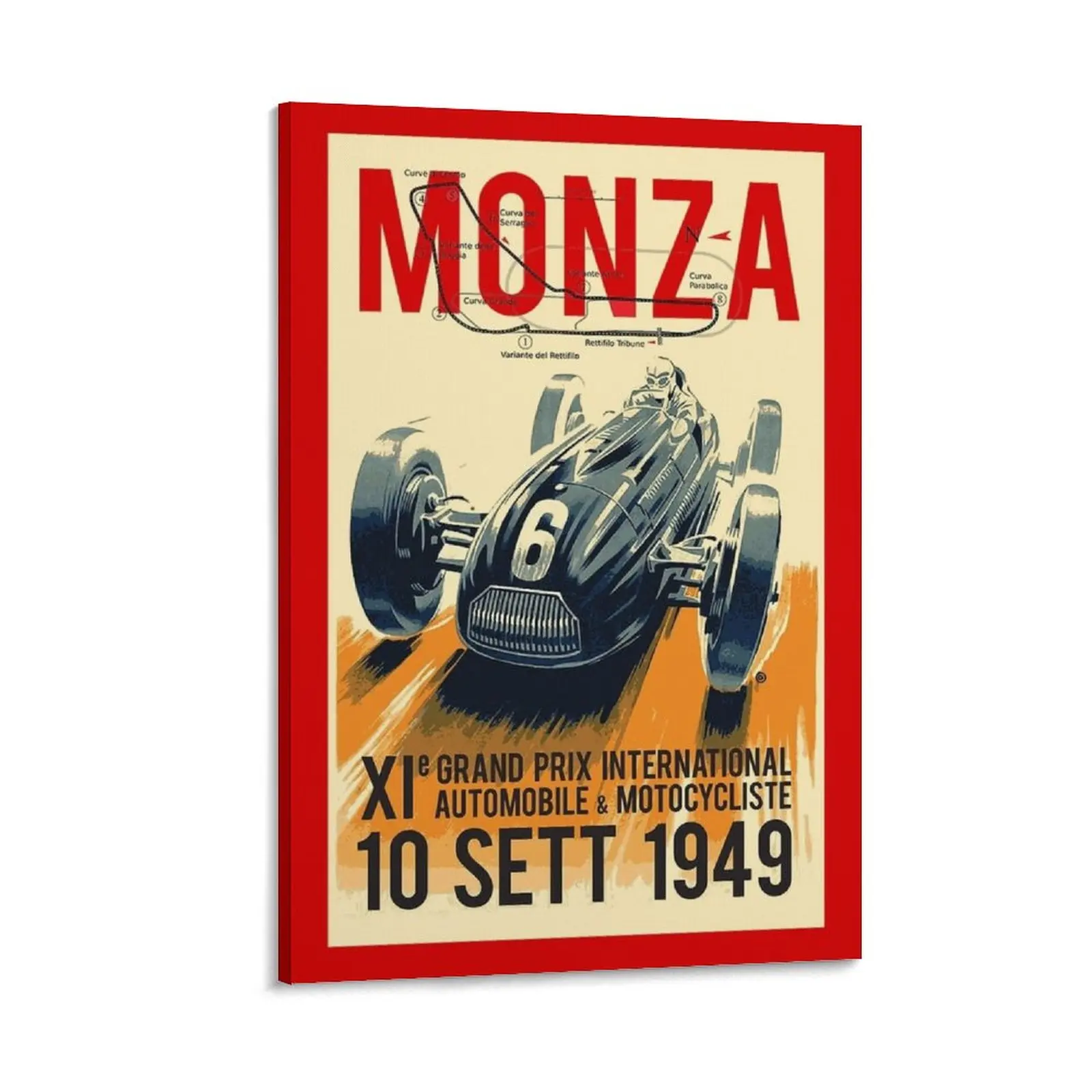 

MONZA GRAND PRIX; Vintage Auto Racing Print Canvas Painting bedroom decor Wall posters
