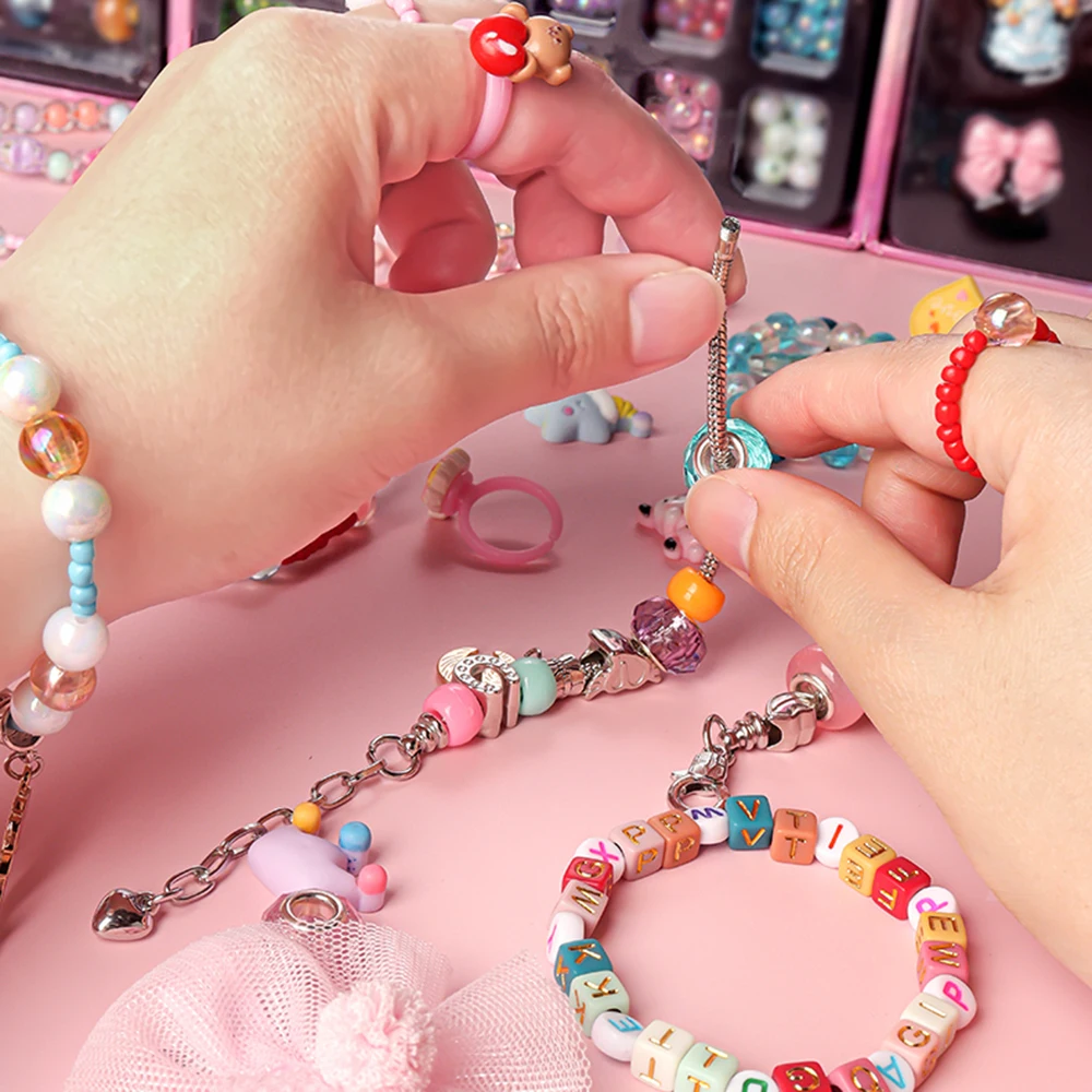 Girls DIY Jewelry Bracelet Making Kit 2100pcs Beads Charms Gift Box for Children's Hair Accessories Storage Box Kids Best Gifts