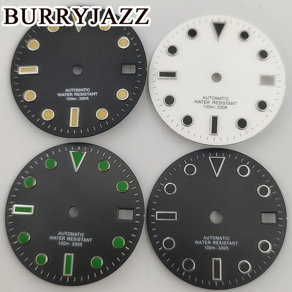 

Циферблат для часов BURRYJAZZ, черные, белые, оранжевые, зеленые, стерильные часы, подходит для часов NH35 с механизмом на 3 часа, 28,5 часа, стандартная Корона