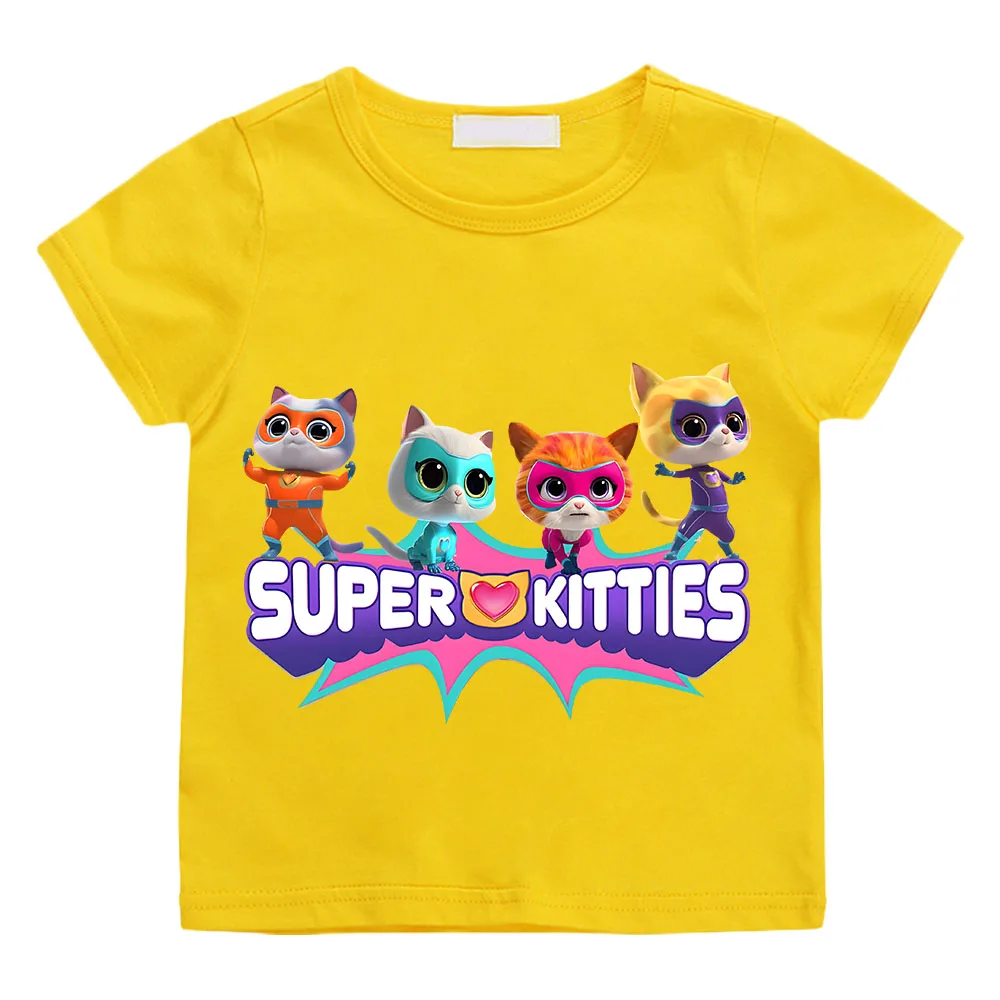 SuperKitties Summer 100% Cotton T-shirt Boy Cartoon Pride Tshirt Short Tops Y2k One Piece Print Anime Tees Kids Clothes Girls 5