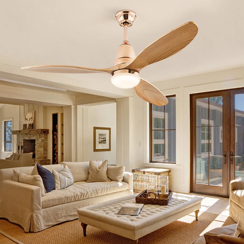 42/52Inch luxury solid wood light rose gold light inverter led ceiling fan lightdining room living room bedroom