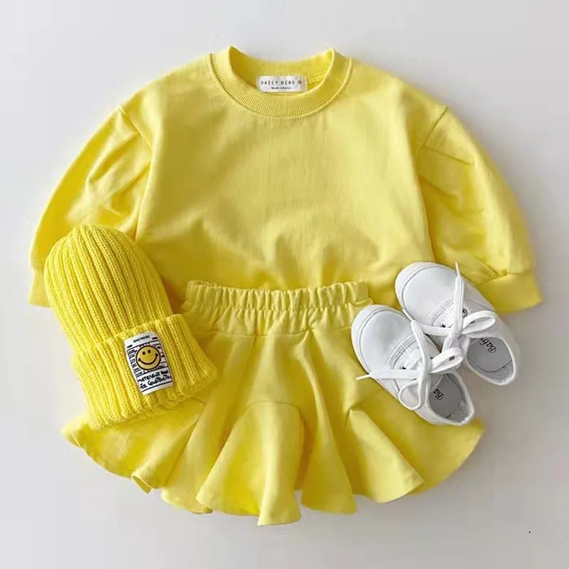 2022 Spring New Fashion Girls Clothes Set Kids Girls Solid Sweatshirt + Skirts 2pcs Set Loose Casual Baby Children Clothing Suit baby outfit matching set