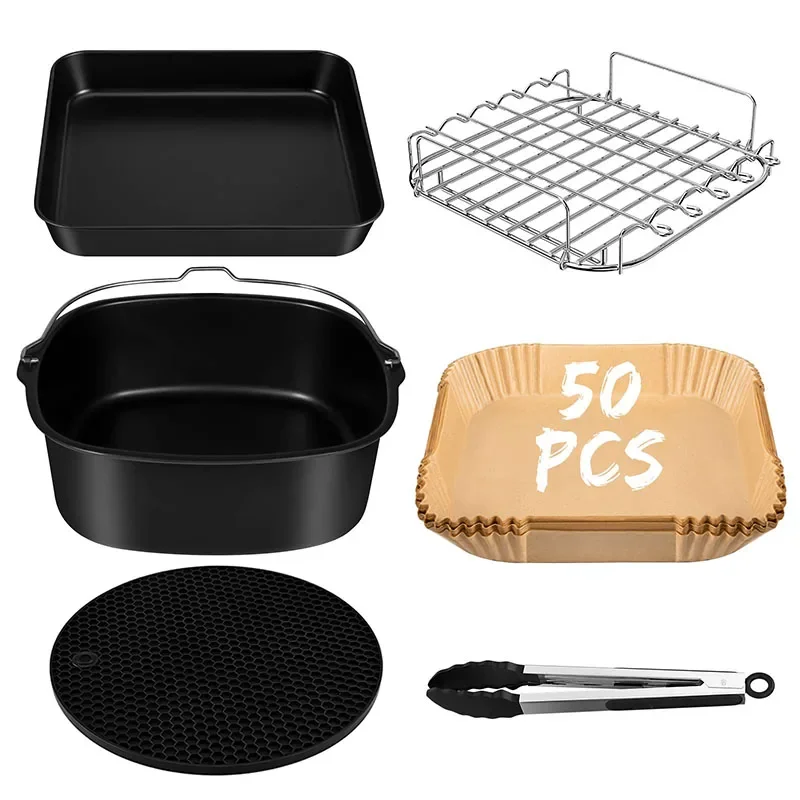Air Fryer 6pcs 9pcs AirFryer Accessories Set 8inch Fit for 5.5L Airfryer Baking Basket Pizza Plate Grill Pot for Home