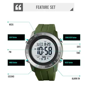 SKMEI Top Brand Men Sport Military Watch Fashion Electronic Watch Count Down Stopwatch Sports Watches Men Bracelet Alarm Clock 6