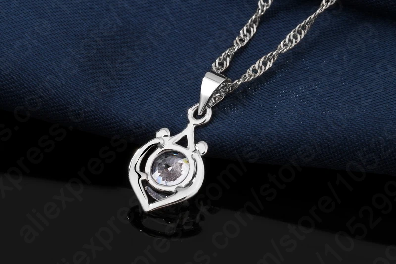 Elegant Women Wedding Jewelry Set 925 Sterling Silver Color Color Cubic Zircon Pendant Necklace/Earring Sets