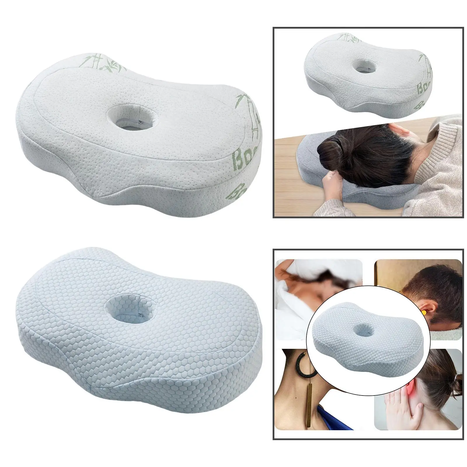 ear Piercing Pillow Breathable Neck Head Support Zipper Hollow Design ear cusion for Camping Traveling Desk Rest Napping 2