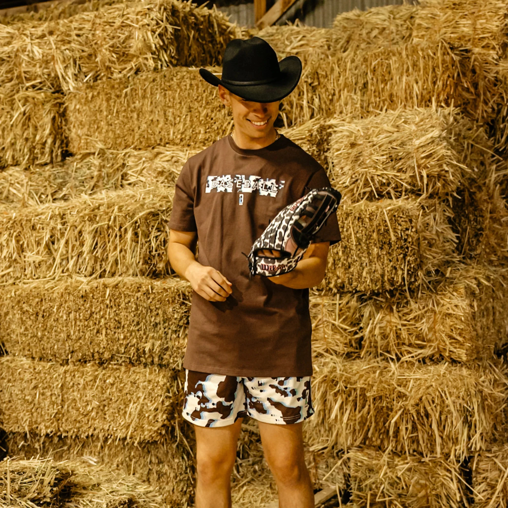 Baseball-Stil # 101 # 3D Kuh-Print Western Cowboy T-Shirt & Shorts Sportset Sommer Lässiges Loose-Fit-Set für Erwachsene & Kinder