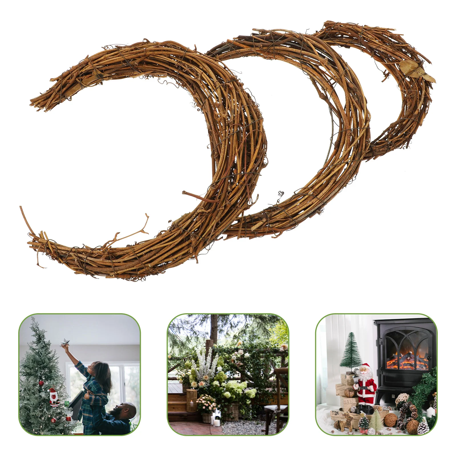 

3 Pcs Smilax Glabra Rattan Hand Woven Rings Flower Garland Vine Dream Catcher Wreath Making Circle Frame Crafts