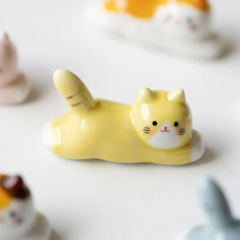 Functional Ceramic Cat Design Chopstick Spoon Fork Holder Rest Stand Perfect for Kitchen Organizer Rack for Cutlery and Tools