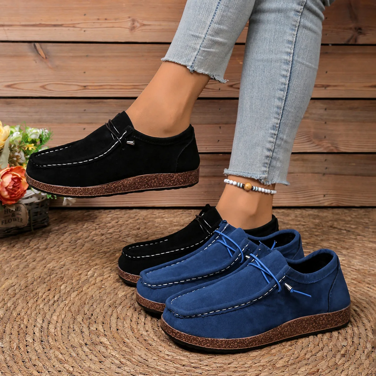 New Fashionable Slip-On Loafers Women's Shoes with Elastic Laces Lightweight Casual Outdoor Footwear Easy to Match 2026